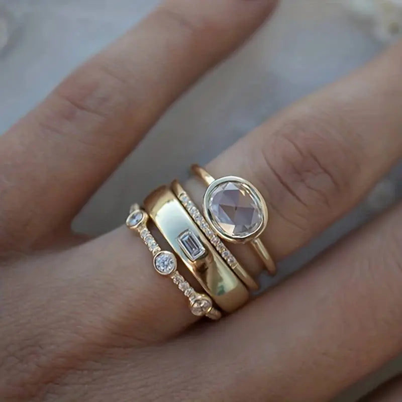 Vintage 24k Gold & Zirconia Ring Set